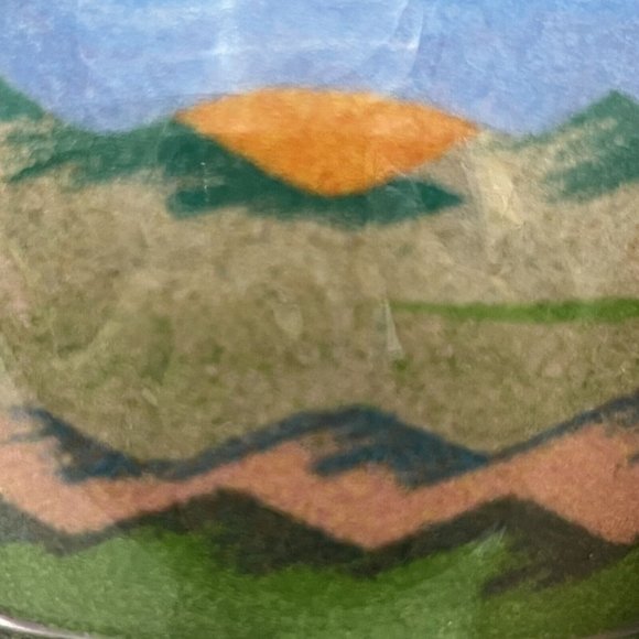 Vintage Sand Art Glass Mountain Sunset Scene Paperweight Rainbow Way Ltd USA - Picture 7 of 11